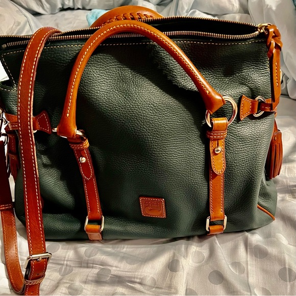 Dooney & Bourke Forest Green Florentine Pebbled Leather Satchel with Tan Trim - Picture 10 of 16